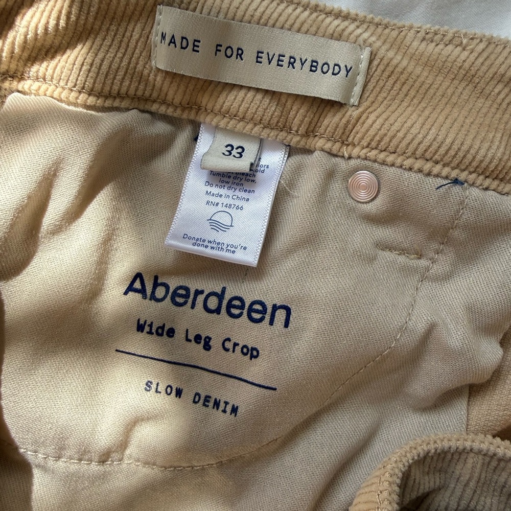 Oliver Logan Aberdeen Tan Wide Leg Crop Corduroy Pants Size 33 - Picture 13 of 13